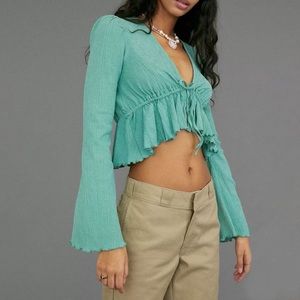 Urban Outfitters Long Sleeve Tie Front Top V-neck